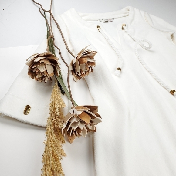 Boston Proper White Fleece Dress Gold Eyelets XXS - Picture 13 of 15